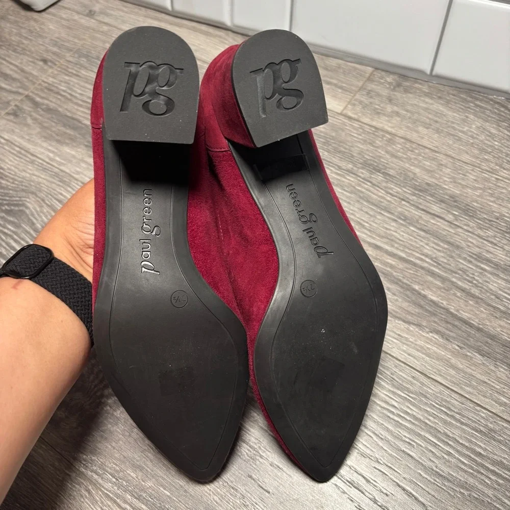 Paul Green‎ Burgundy Suede Tammy Pointed Toe Block Heel Pumps Dress Size 7.5